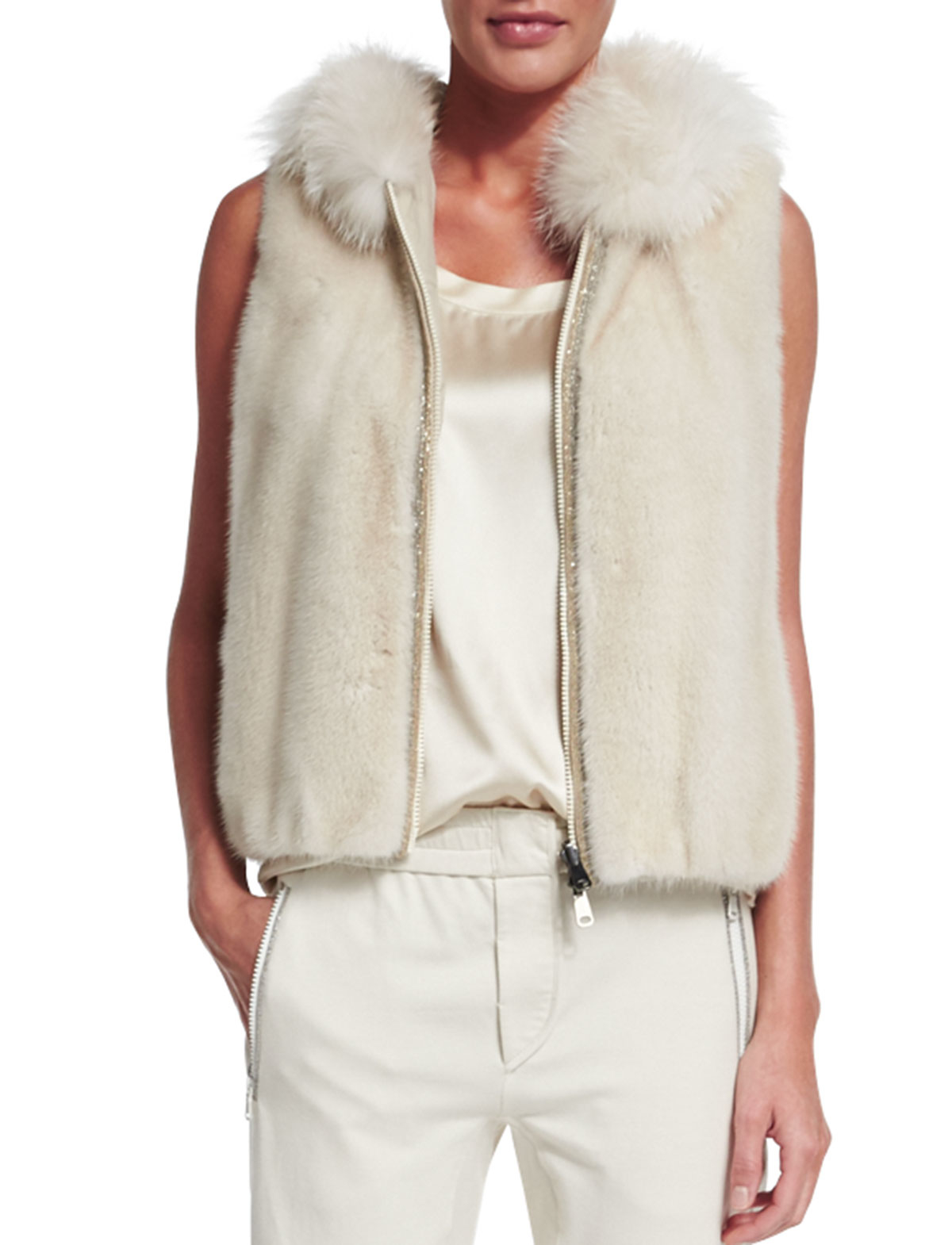 Lyst - Brunello Cucinelli Hooded Mink Fur Vest in White