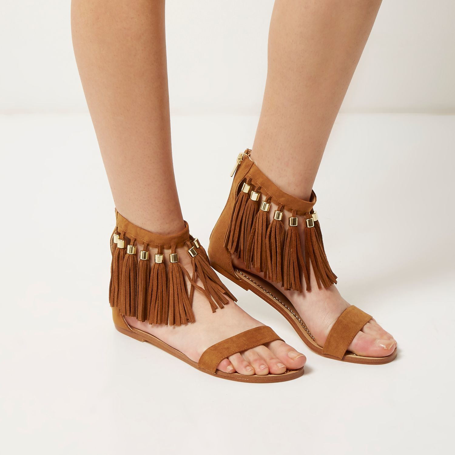 River Island Tan Brown Tassel Sandals In Brown Lyst 1246