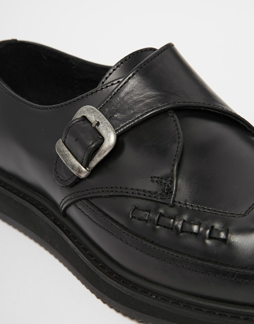 Lyst - Asos Monk Strap Creepers In Leather in Black for Men