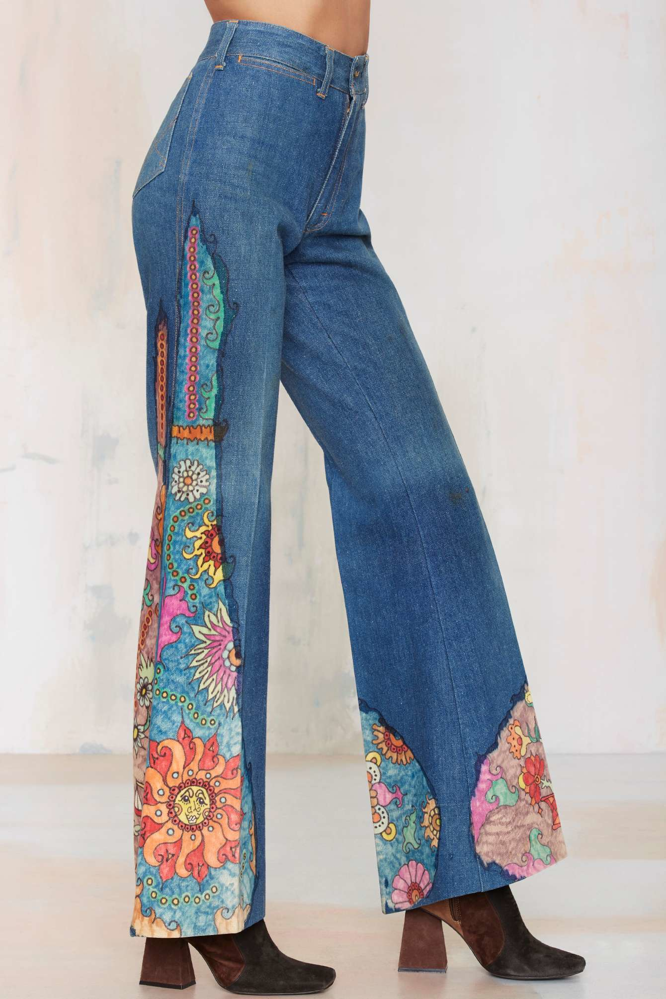 Lyst - Nasty Gal Vintage Libra Fever Hand Painted Flare Jeans in Blue
