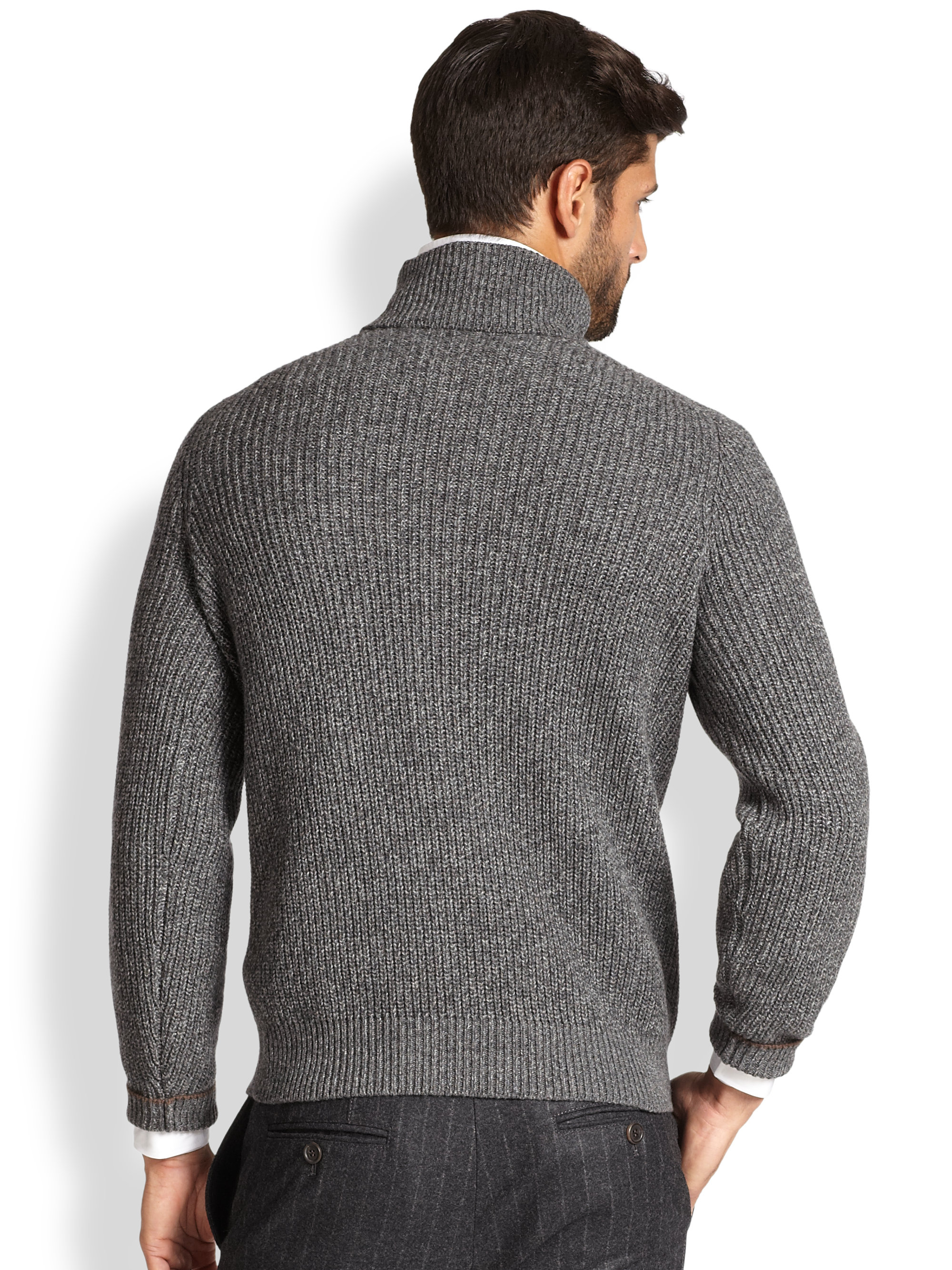 Lyst - Brunello Cucinelli Marled Cashmere Chunky Turtleneck Sweater in ...