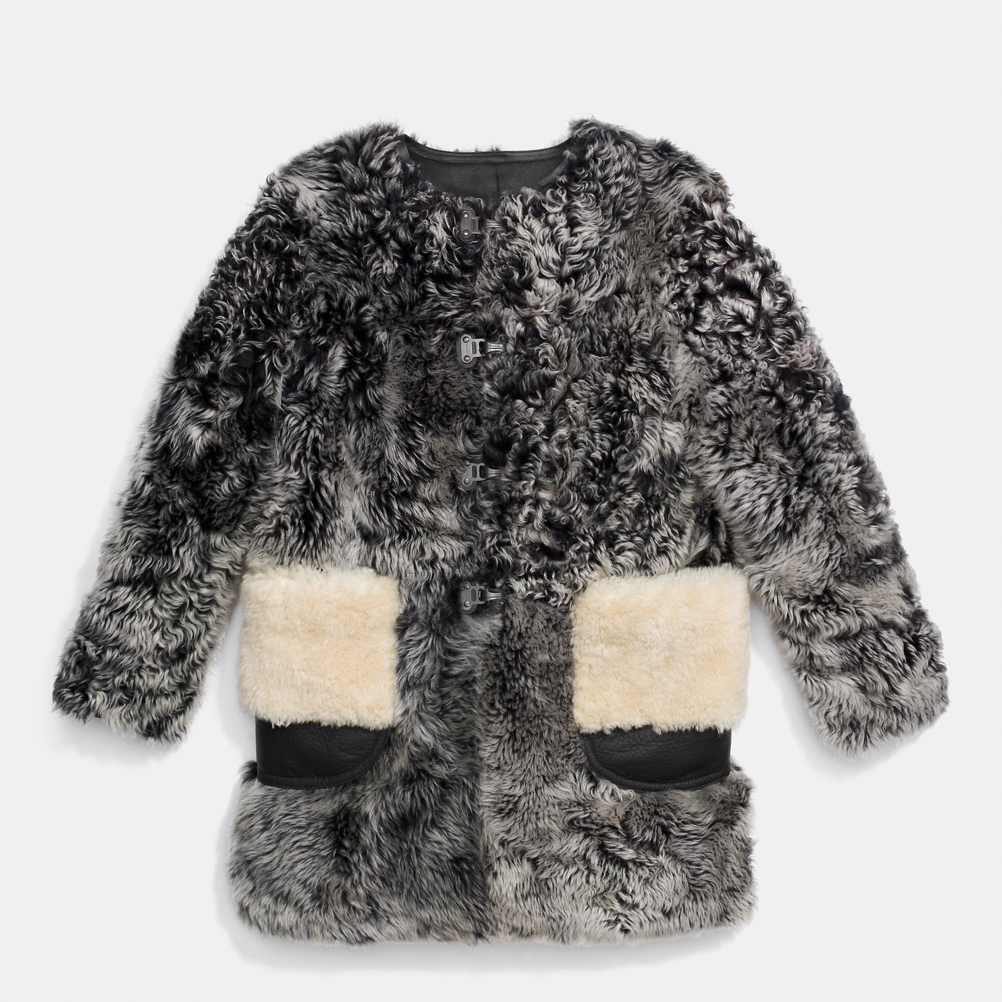 Coach Curly Shearling Coat in Gray | Lyst