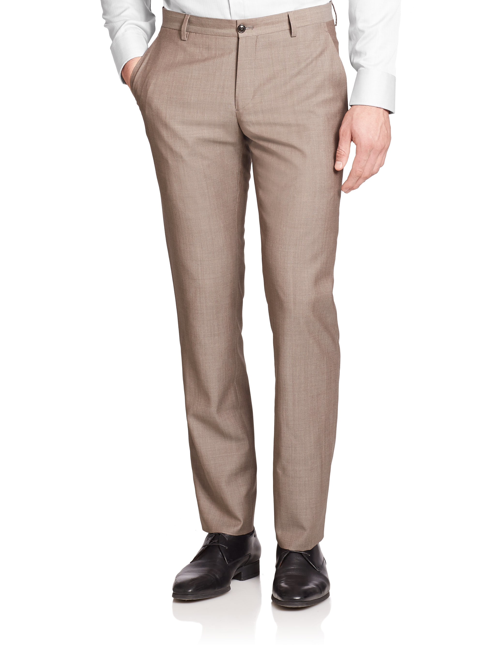 Giorgio armani Textured Wool Dress Pants in Brown for Men | Lyst