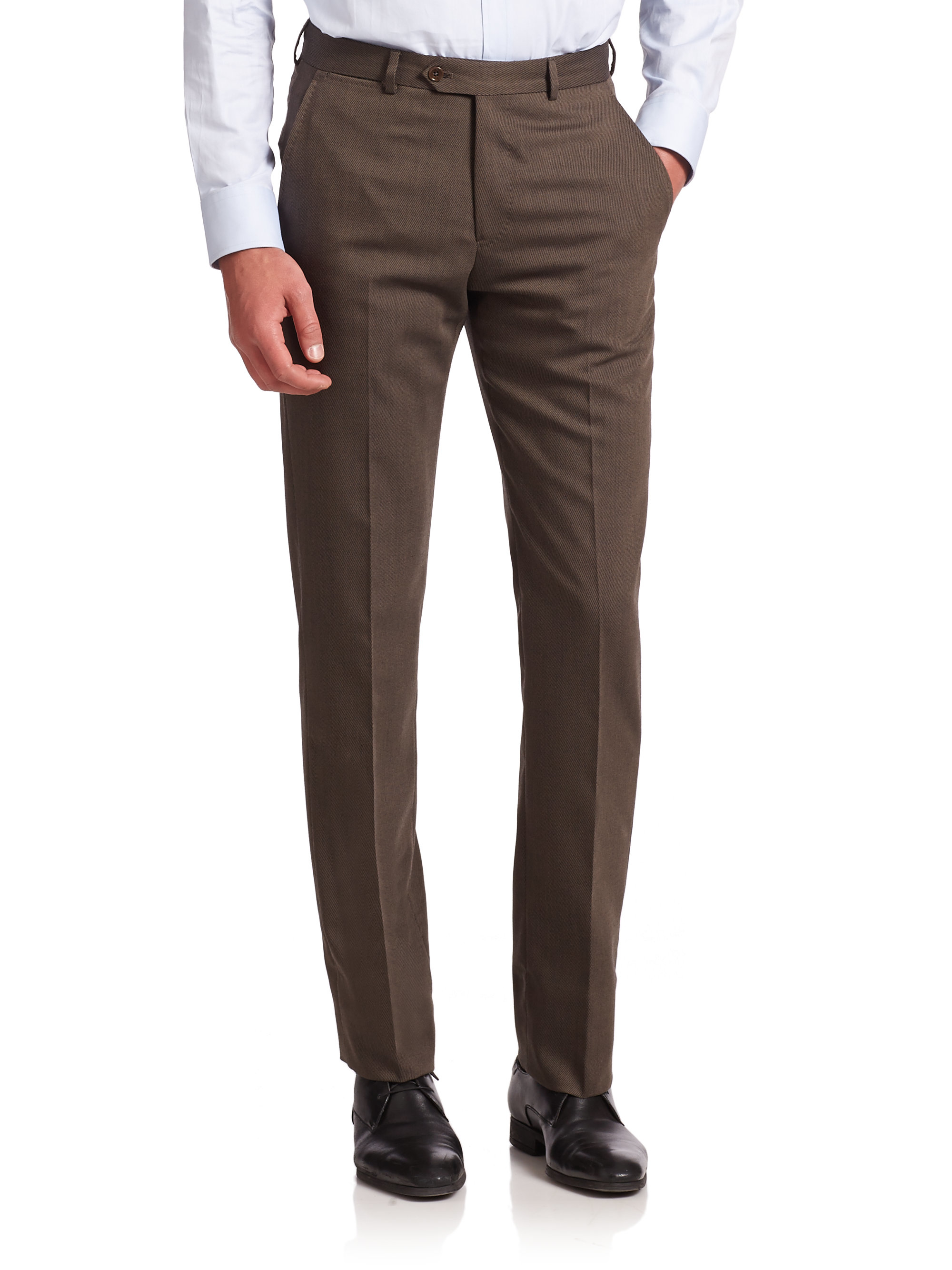 Armani Wool blend Dress Pants In Brown For Men Lyst