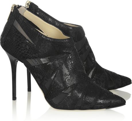 Jimmy Choo Wister Glossed Snakeeffect Suede and Mesh Ankle Boots in ...