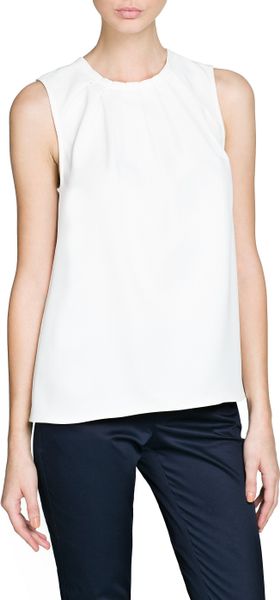 Mango Pleated Neck Crepe Blouse in White (Off-White) | Lyst