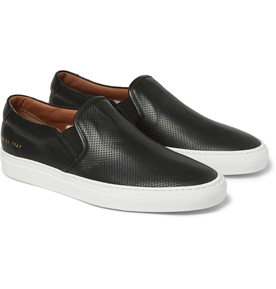 Common Projects Perforated Leather Slip-On Sneakers in Black for Men - Lyst