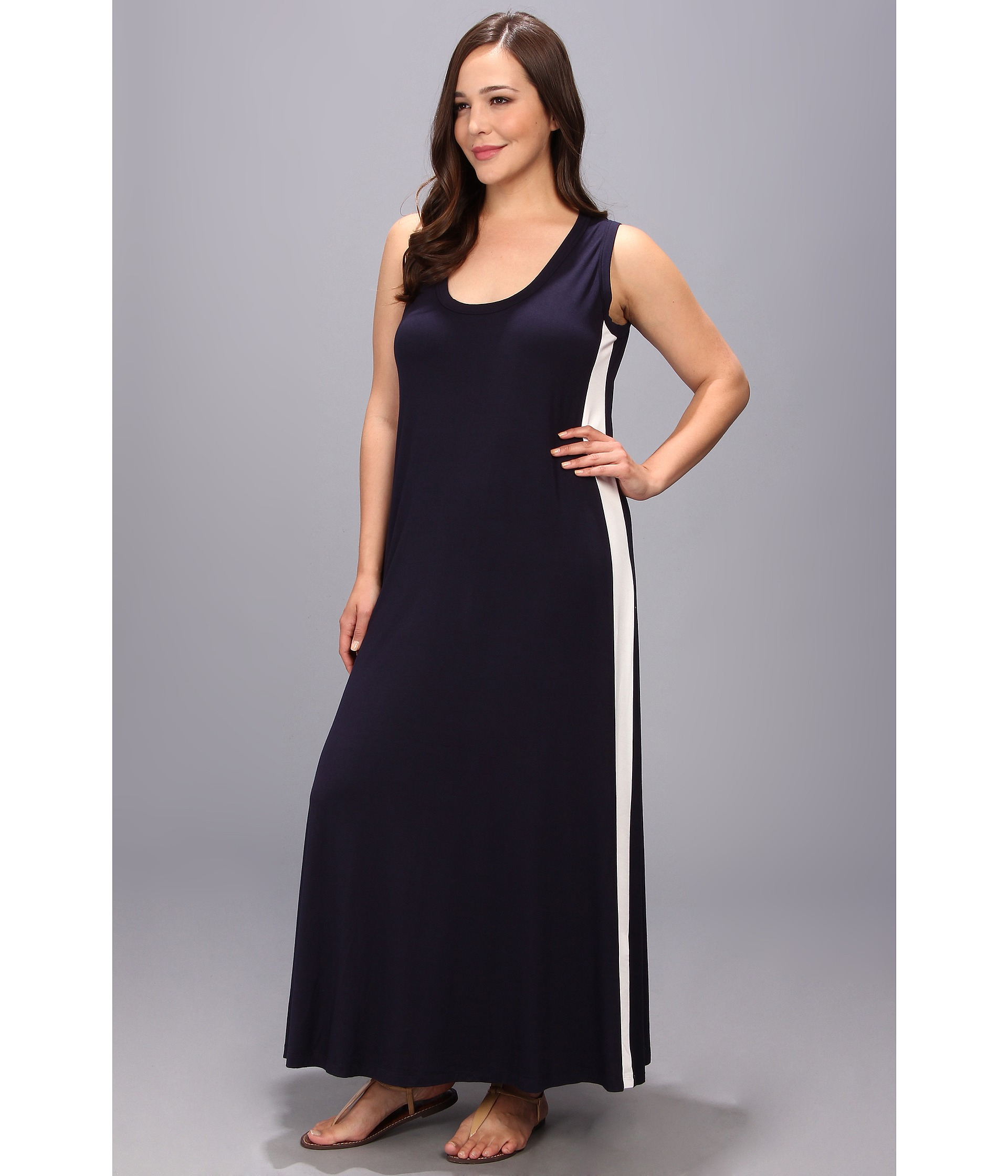 Karen kane plus Plus Size Side Insert Maxi Dress in Blue (Navy/White ...