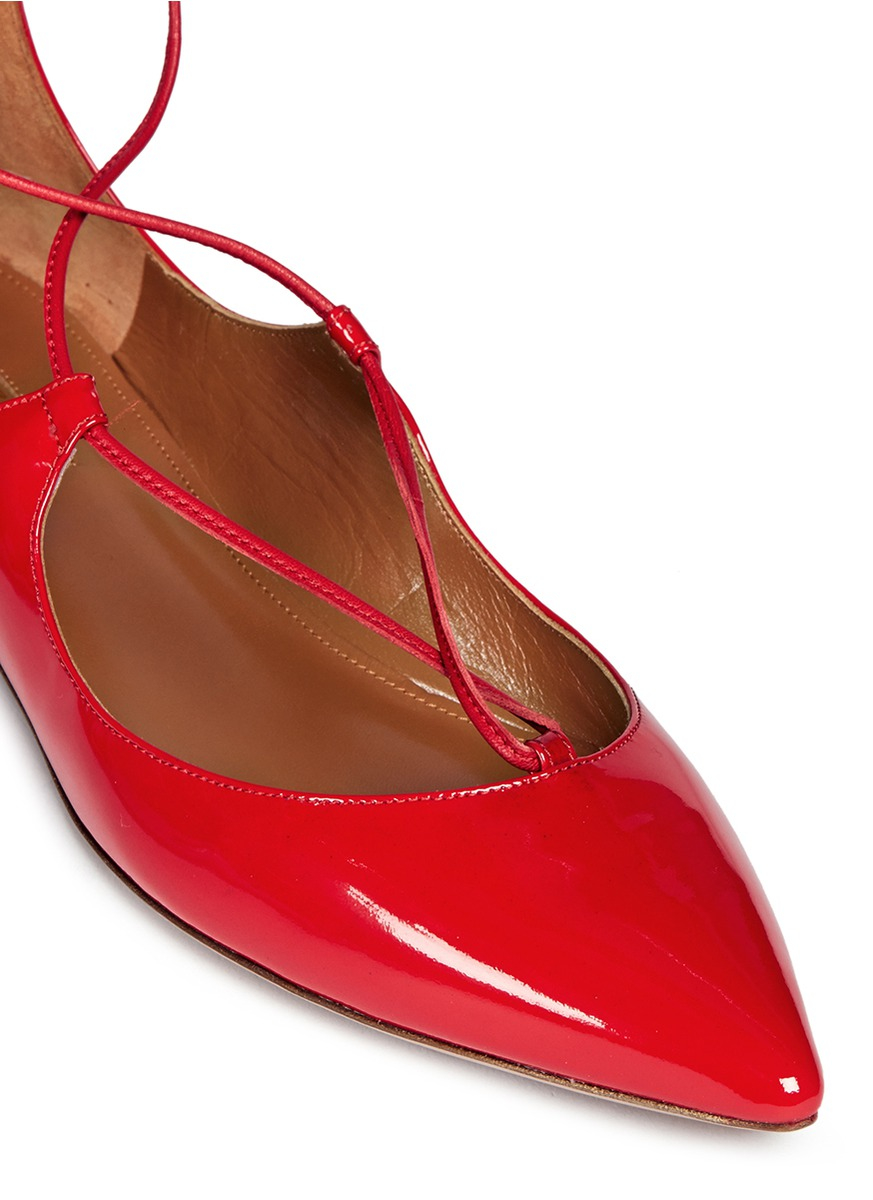 Aquazzura Red Christy Lace Up Patent Leather Flats Product 1 945301906 Normal 