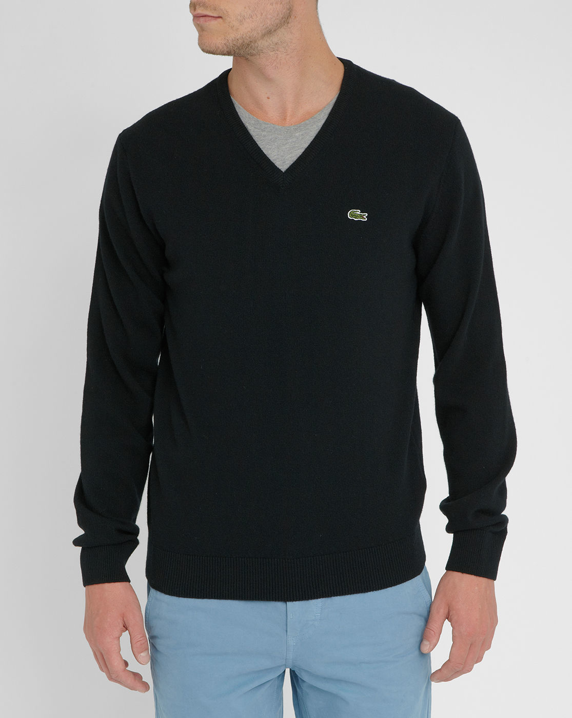 Lacoste Black New Wool V-neck Sweater in Black for Men | Lyst