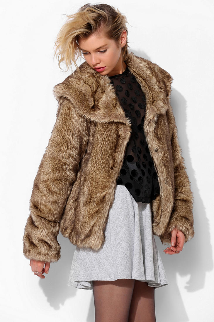 Lyst Urban Outfitters Latte Faux Fur Cropped Jacket In Brown