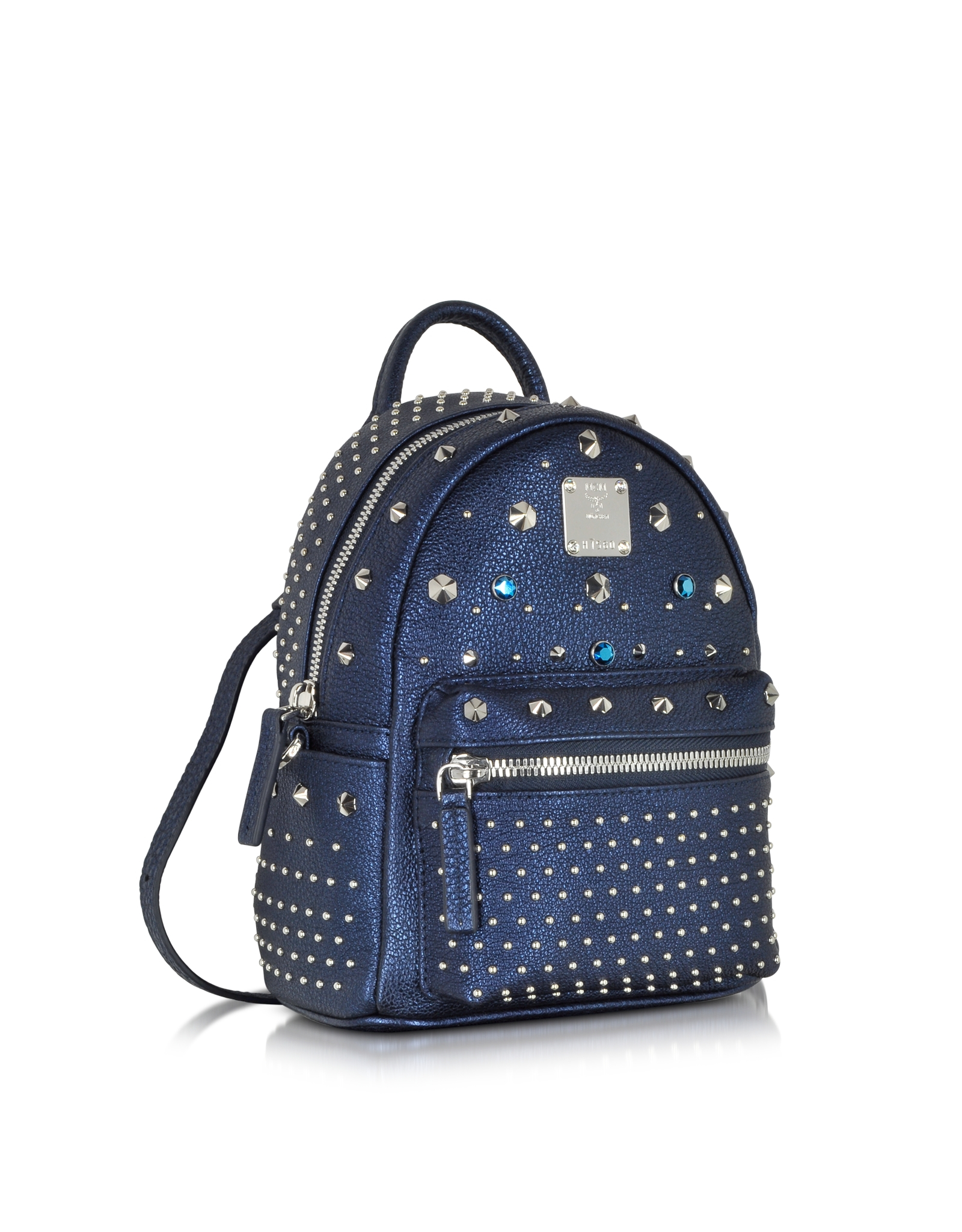 Mcm Stark Special Metallic Navy Leather X-Mini Backpack in Blue | Lyst
