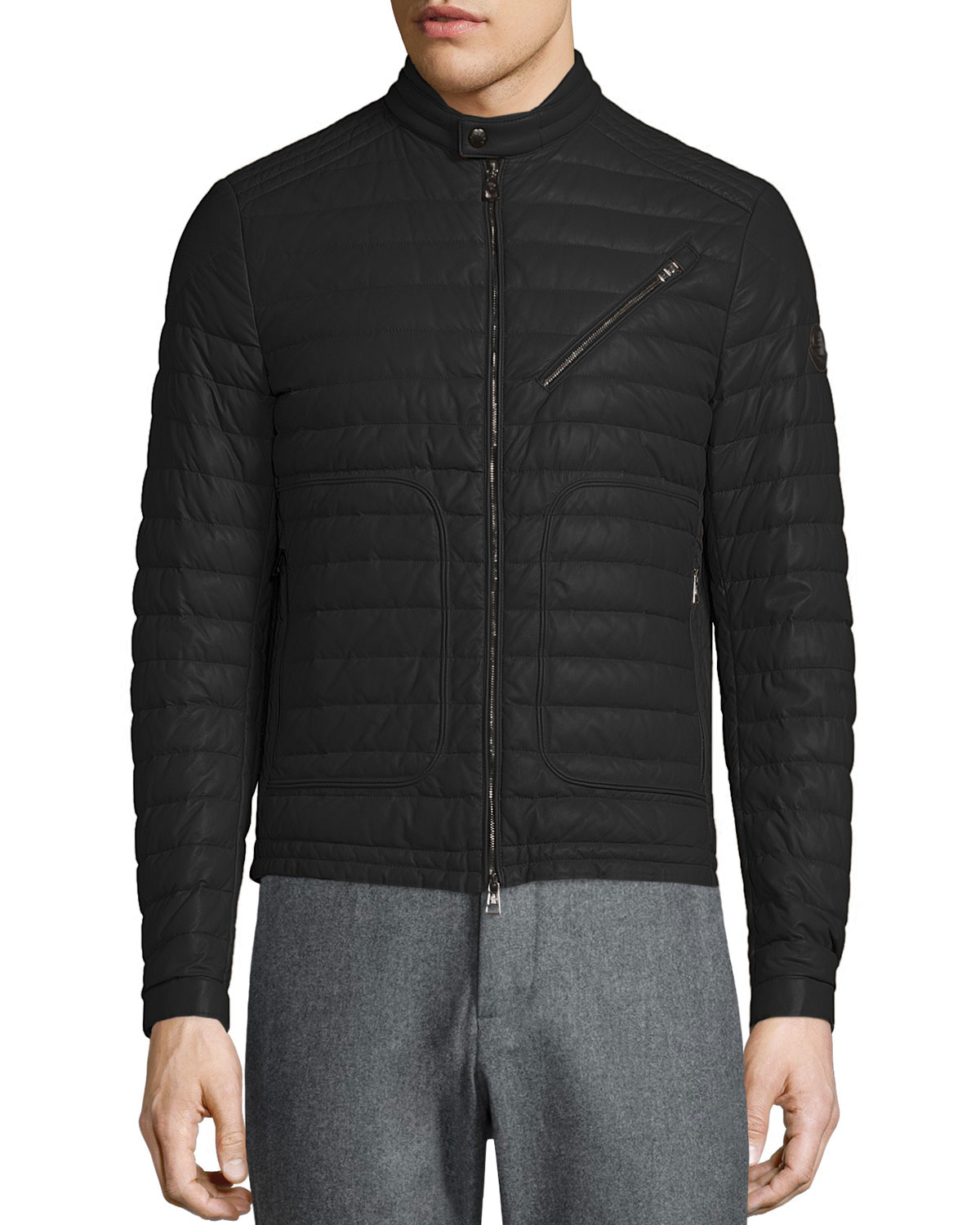 Moncler Casteu Quilted Leather Moto Jacket in Black for Men | Lyst