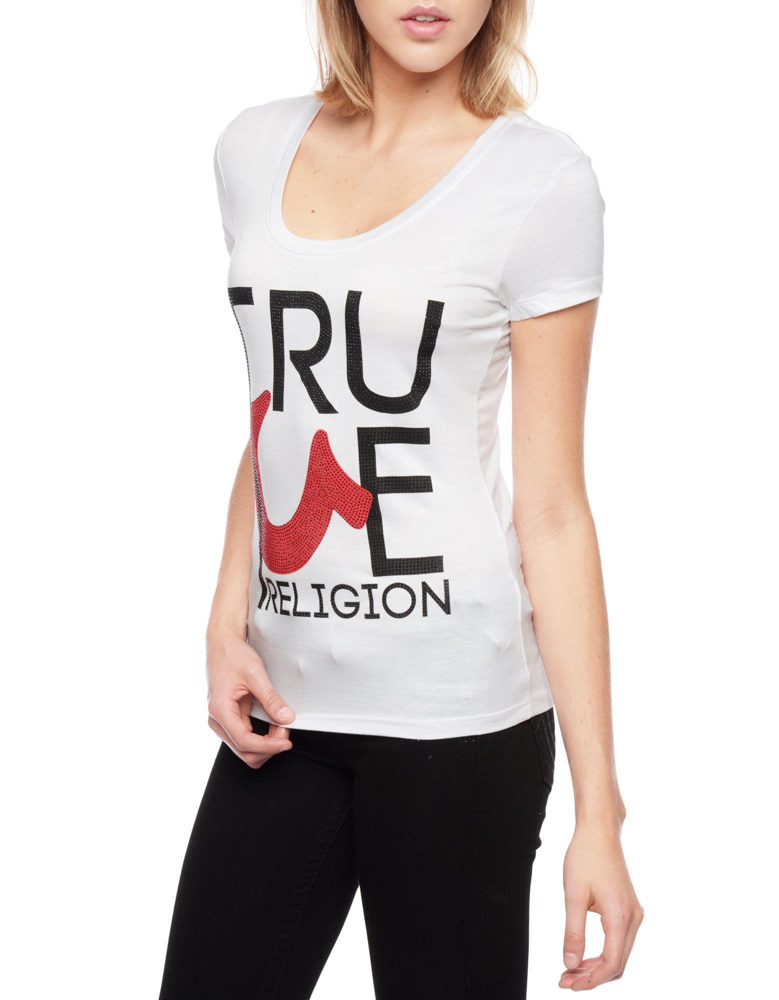 True religion Hand Picked Crystal Scoopneck Womens T-Shirt in White | Lyst
