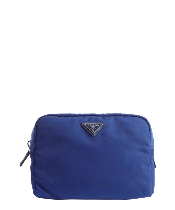 Prada Blue Nylon Logo Stamp Zip Cosmetic Bag in Blue | Lyst