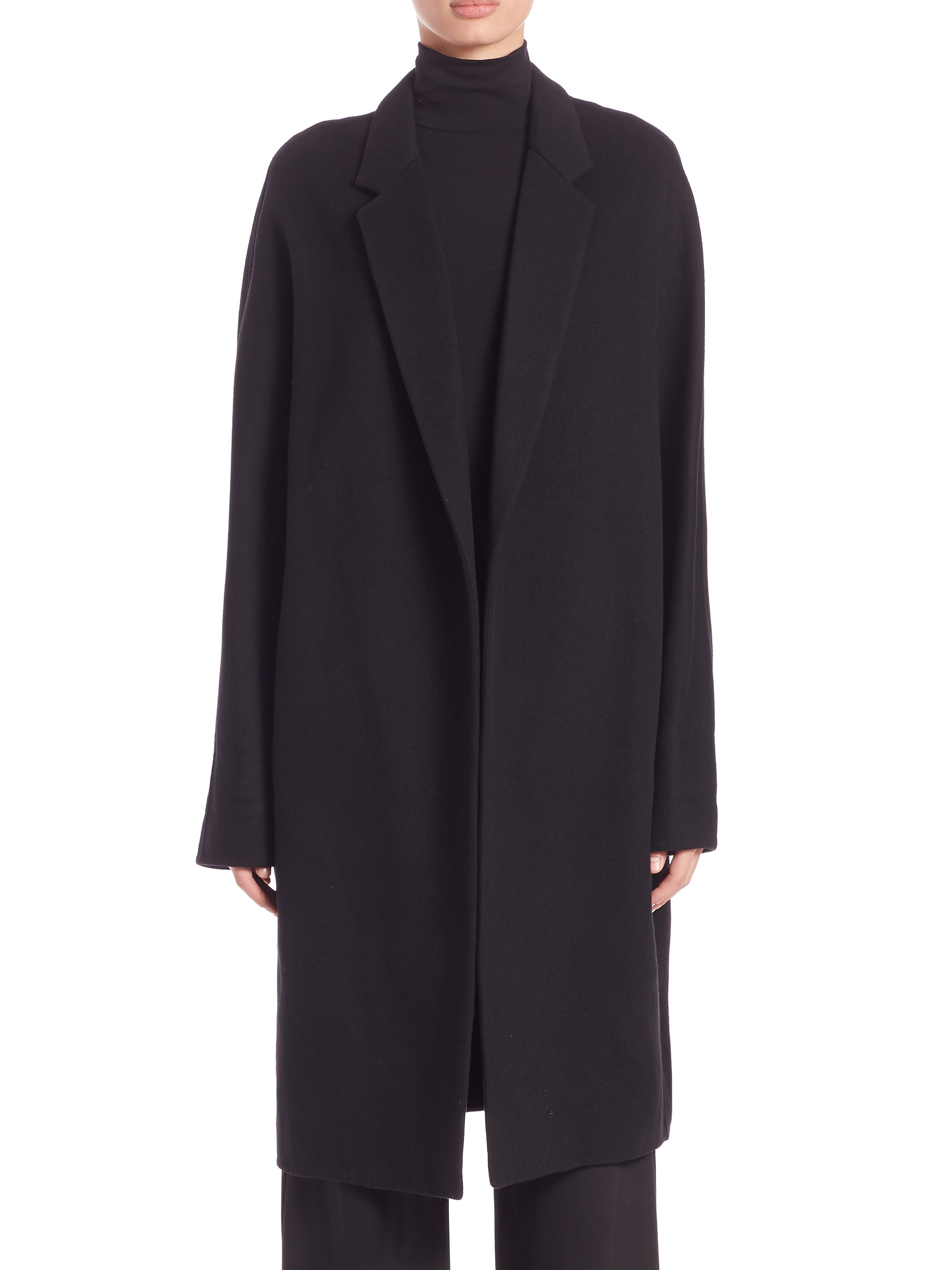 Donna karan Wool/cashmere Slim Coat in Black | Lyst