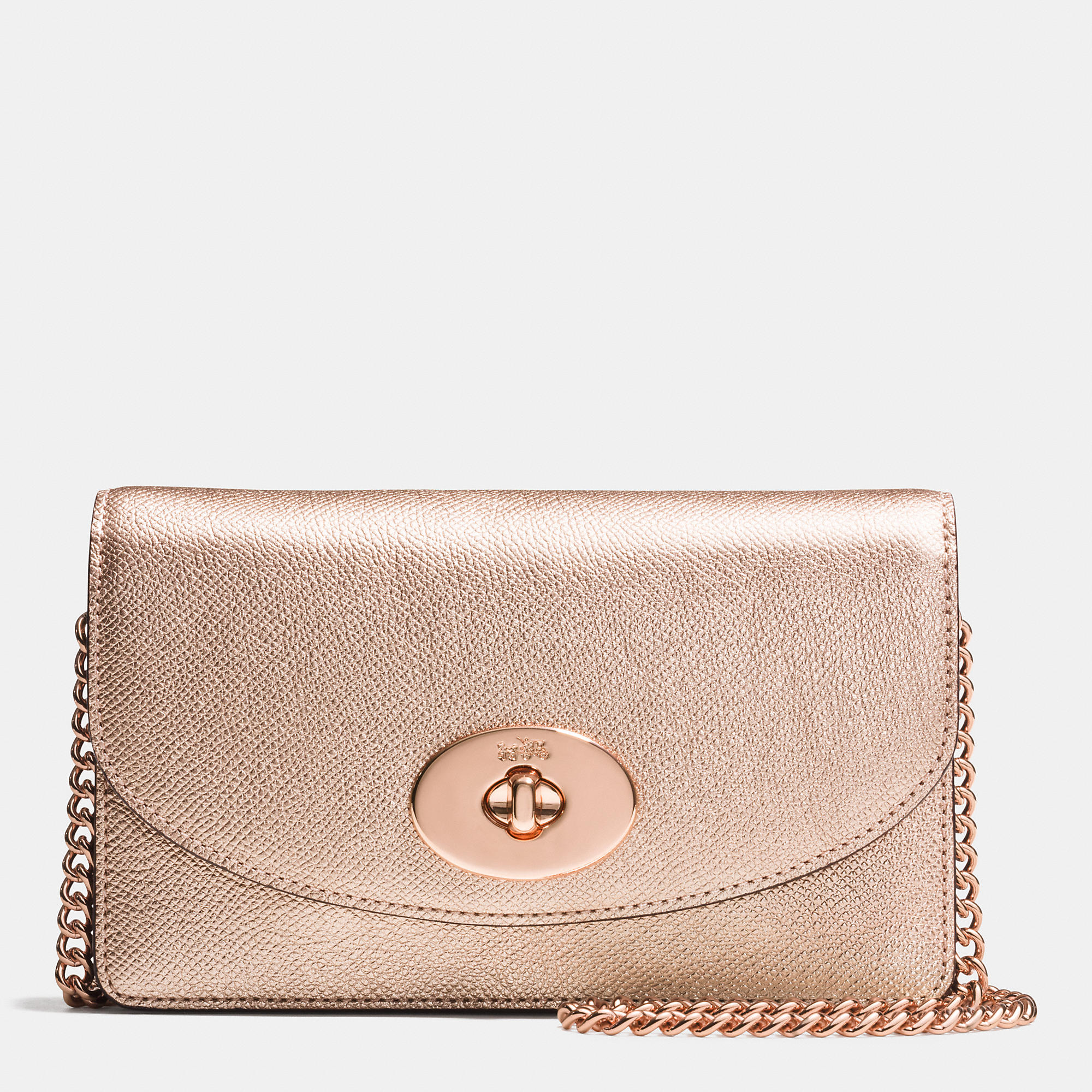 Lyst - Coach Clutch Wallet With Chain In Metallic Crossgrain Leather in