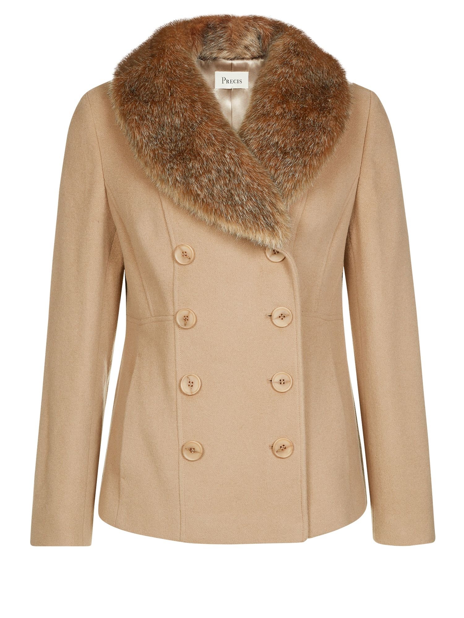 Precis petite Short Camel Fur Collar Coat in Natural | Lyst