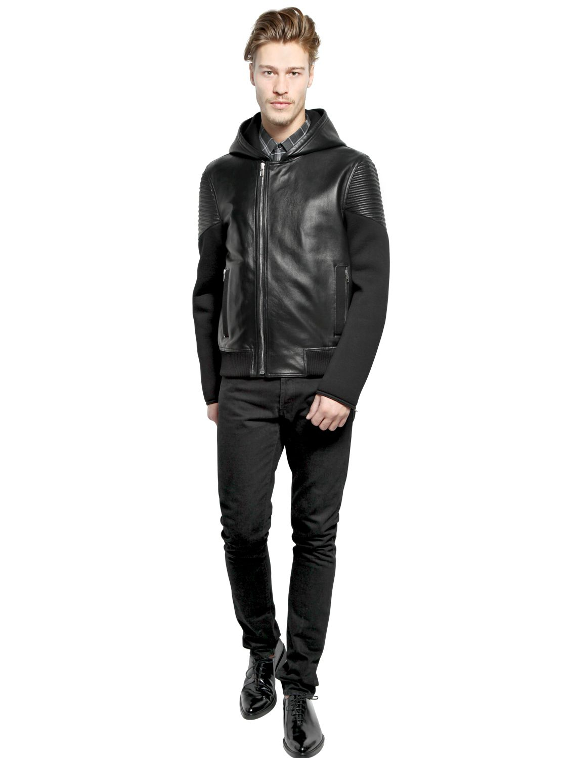 Givenchy Hooded Neoprene Leather Er Jacket In Black For Men Lyst Gallery