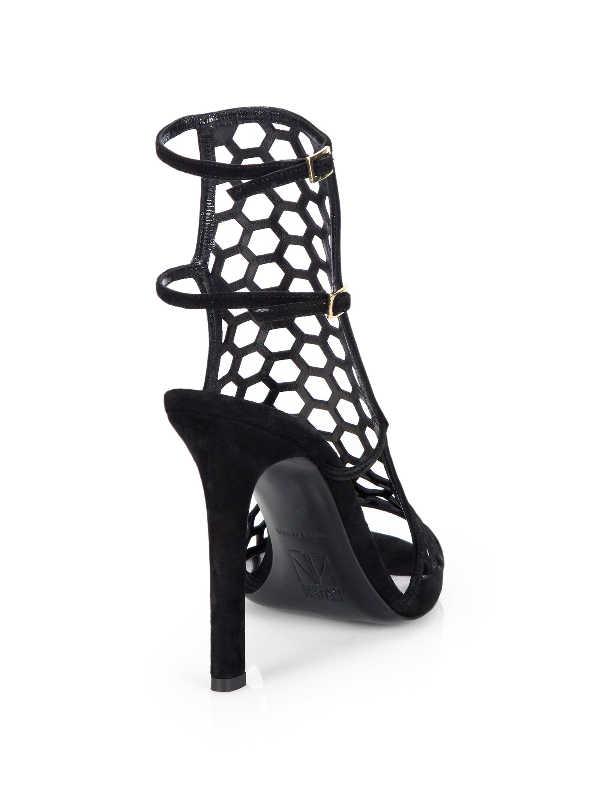 Lyst - Tamara Mellon Scandal Honeycomb Suede & Patent Leather Sandals ...