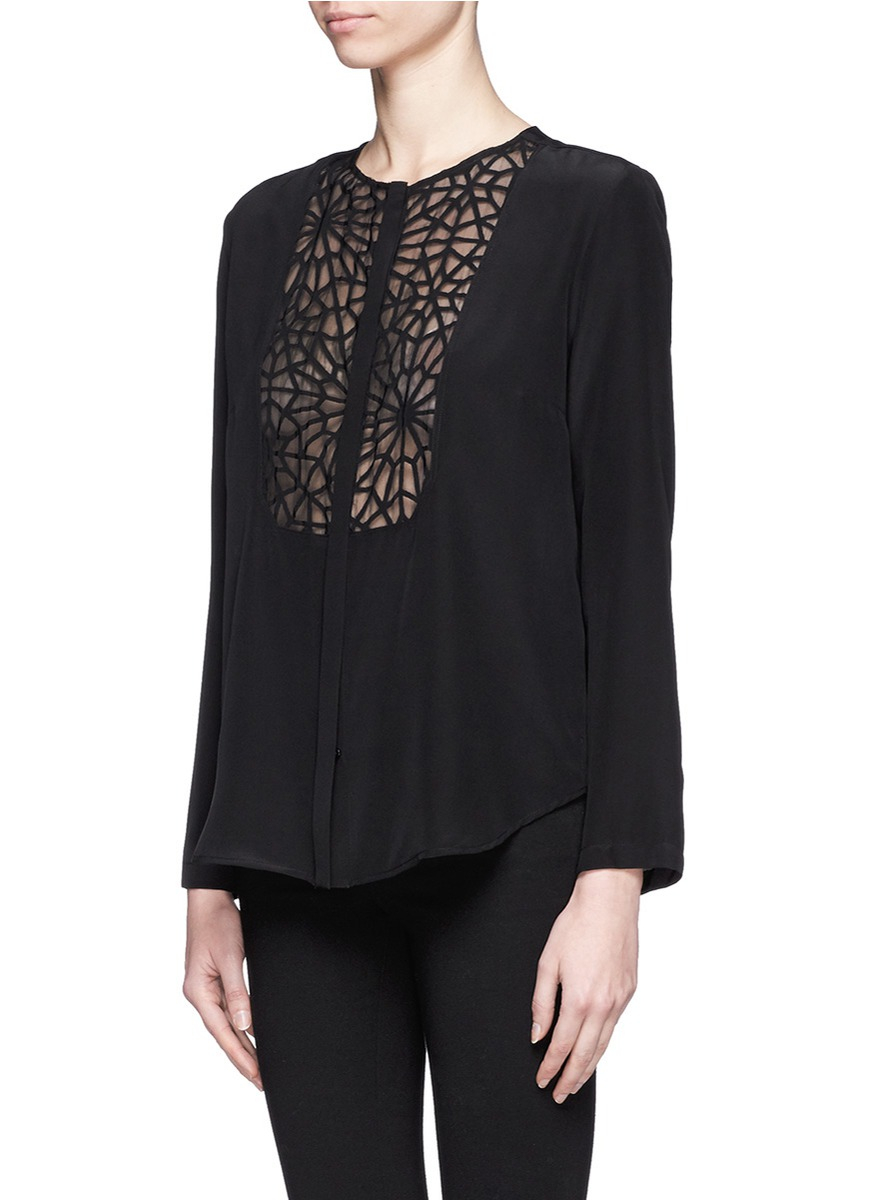 Lyst Sandro Sheer Panel Blouse in Black