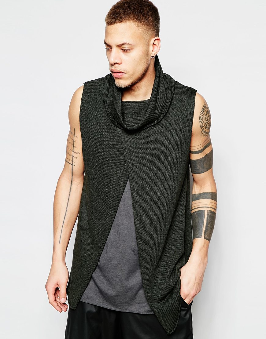 Asos Sleeveless Jumper With Cowl Neck And Wrap Front in Green for Men ...