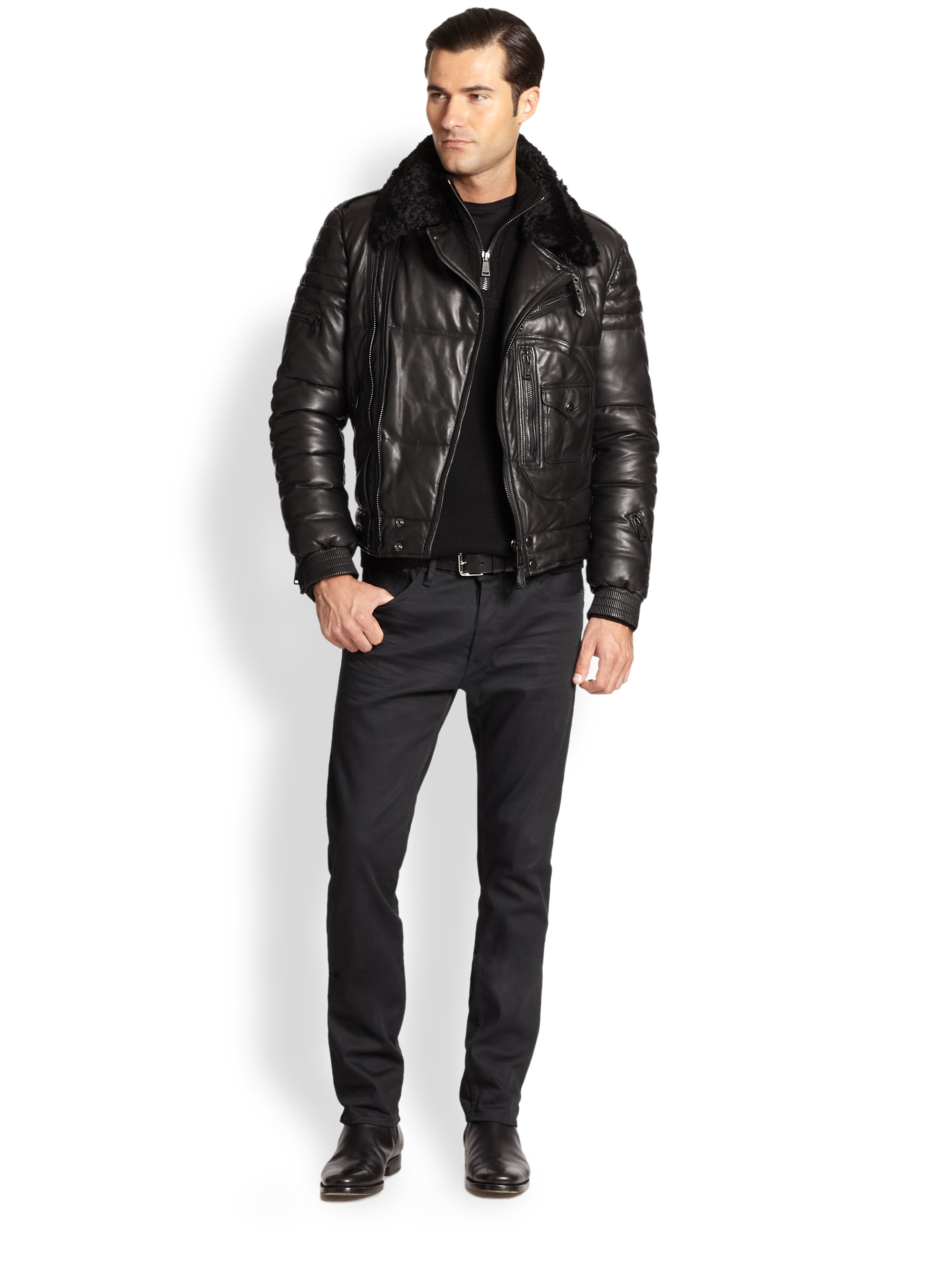 Ralph lauren black label Leather Down Flight Jacket in Black for Men | Lyst