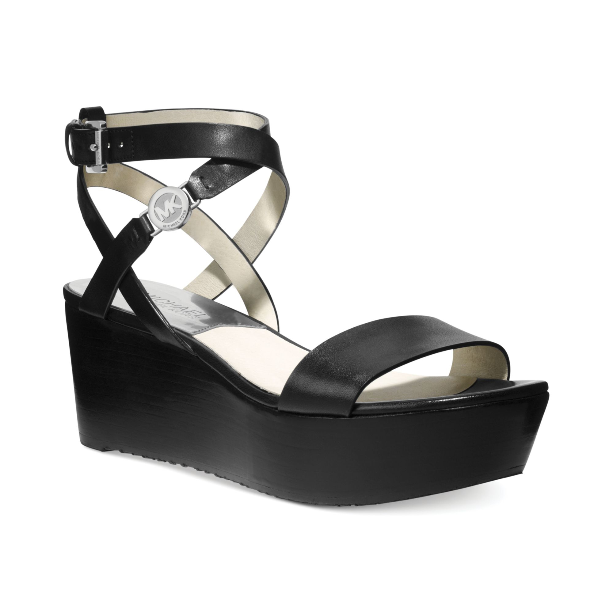 Lyst - Michael Kors Michael Jalita Charm Platform Wedge Sandals in Black