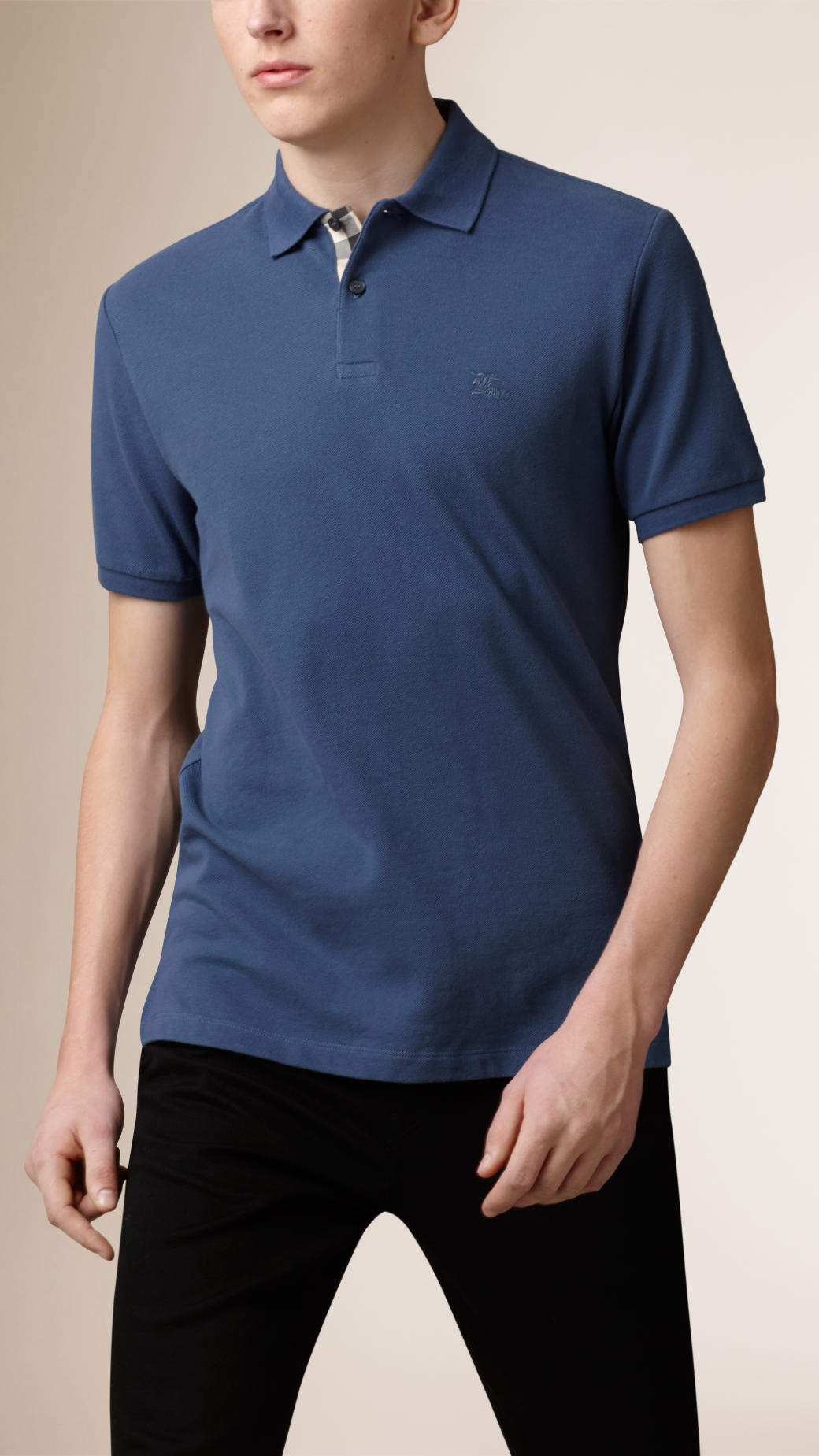 Lyst - Burberry Check Placket Polo Shirt in Blue for Men