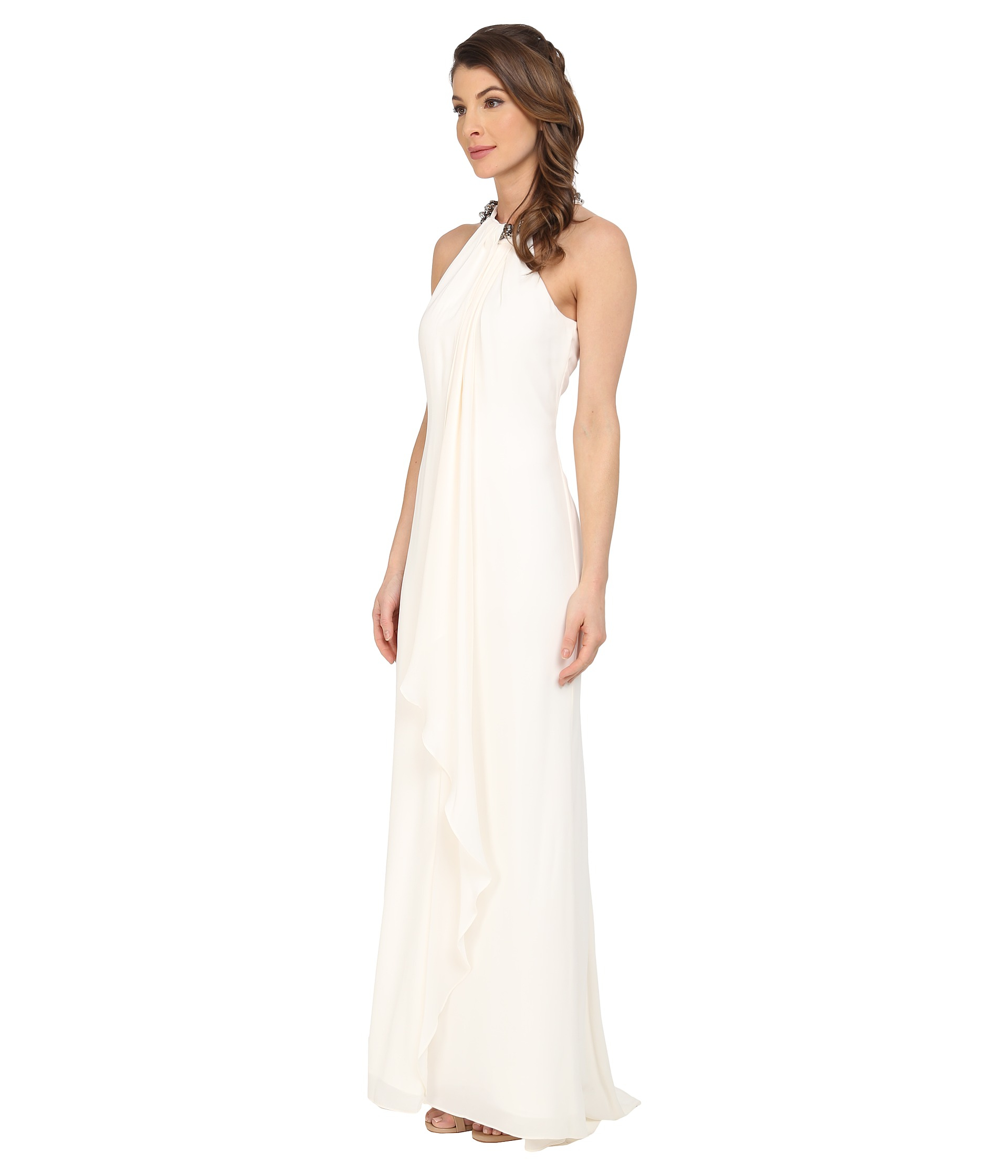 calvin klein open back halter gown
