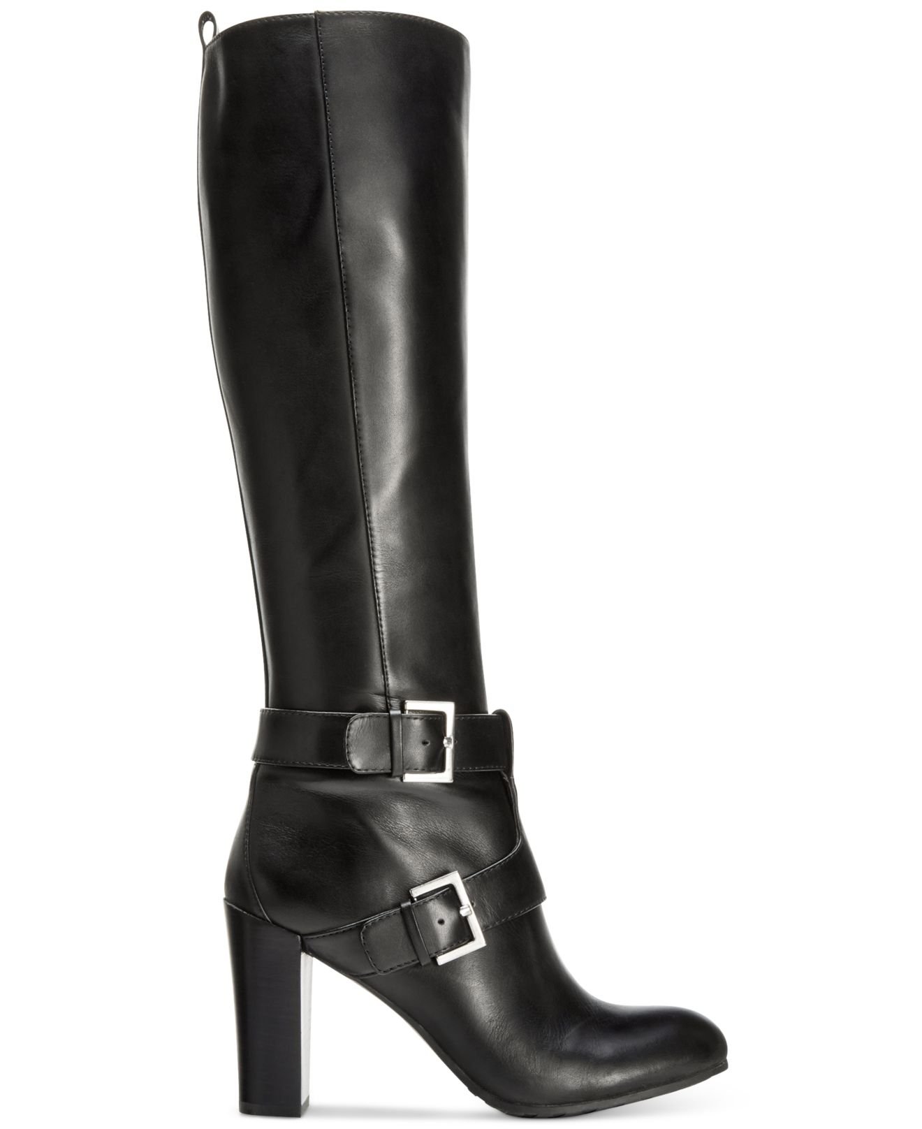 Nine west Skylight Wide Calf Tall Dress Boots in Black (Black Leather ...