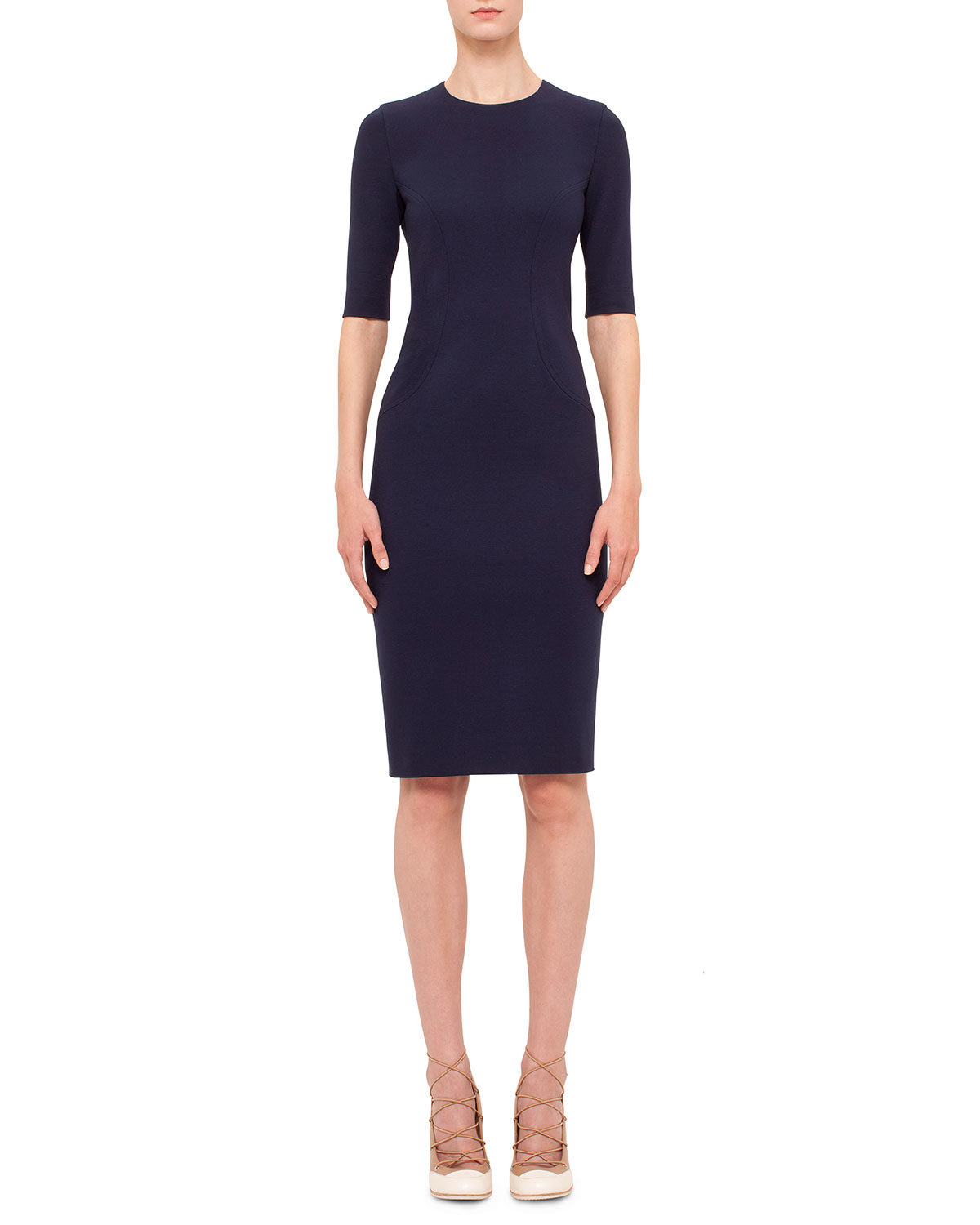 Lyst - Akris Punto Short-sleeve Jewel-neck Sheath Dress in Blue