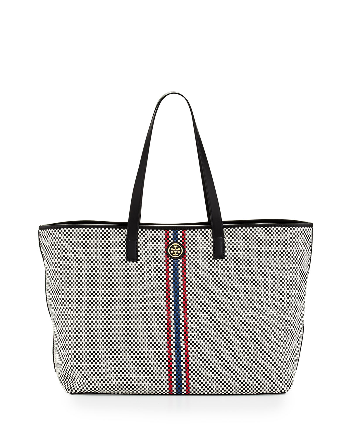 Tory Burch Jane Woven Leather Tote Bag Black Multi in Black (BLACK ...