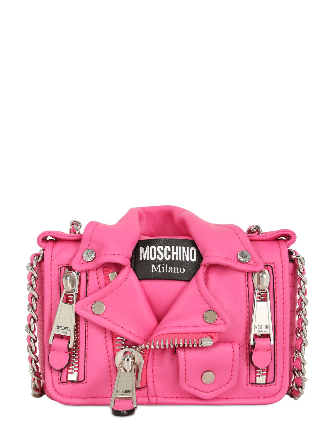 Moschino Small Biker Jacket Leather Shoulder Bag in Pink | Lyst