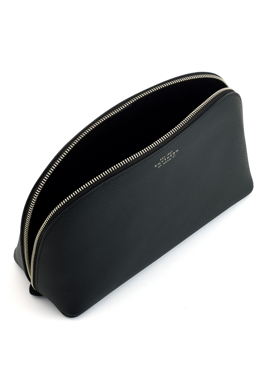 Lyst Smythson 'panama' Cross Grain Leather Washbag Black in Black