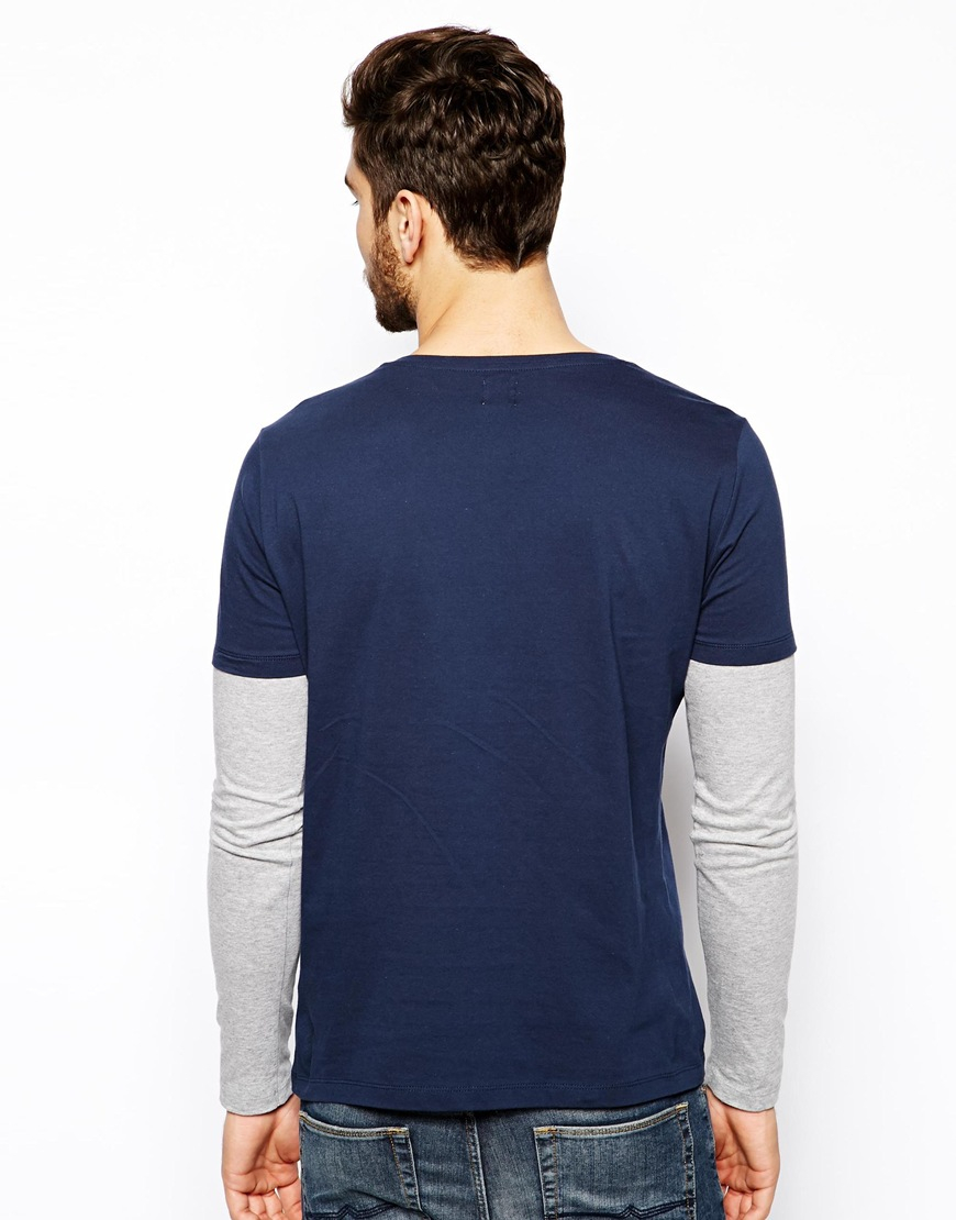Lyst - Asos Long Sleeve Tshirt with Double Layer in Blue for Men