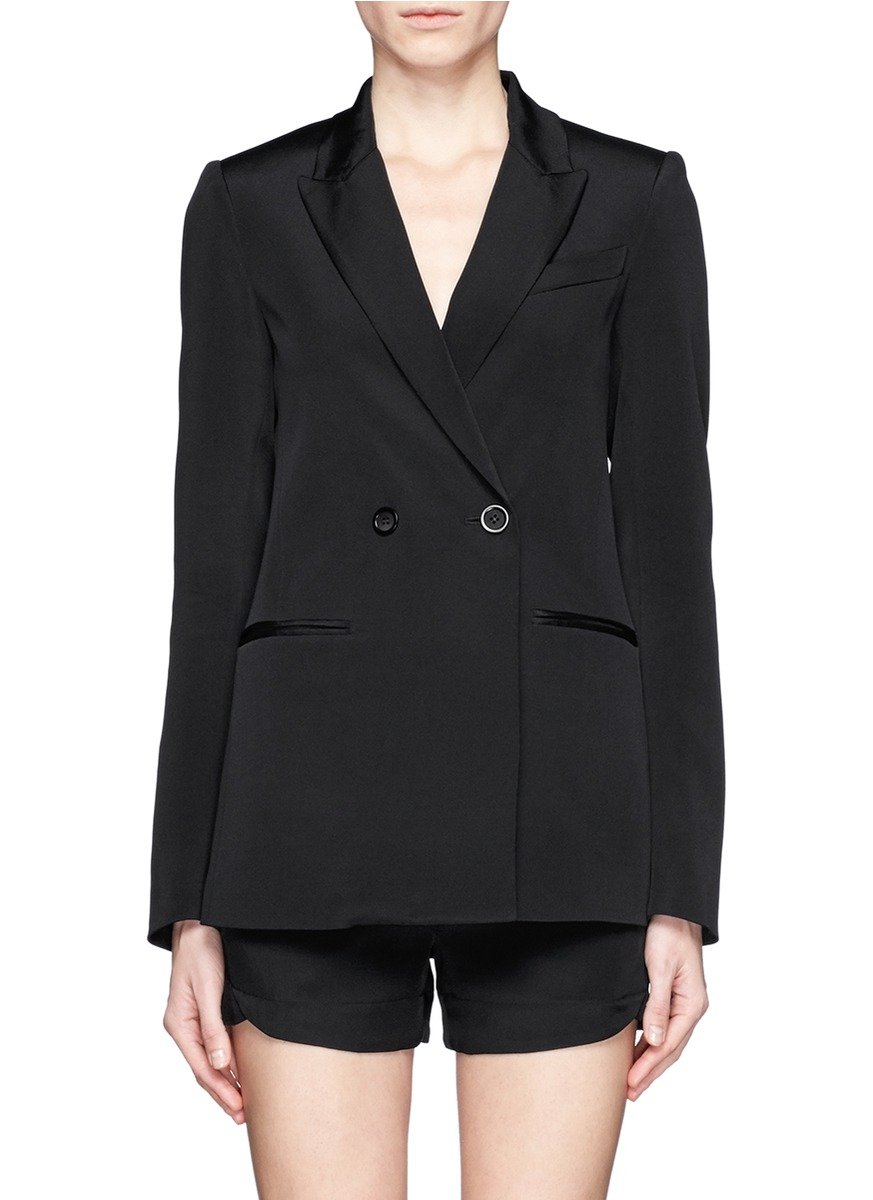 Lyst Theory Jannison Double Breast Silk Blazer In Black