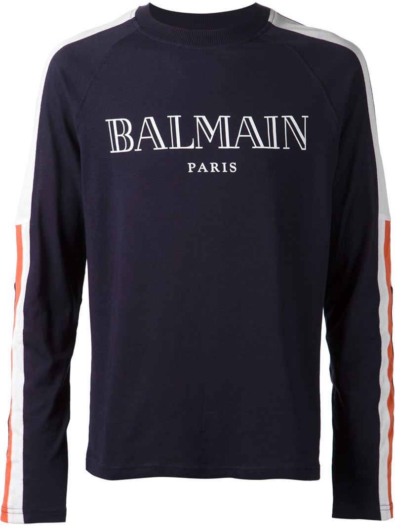 Lyst - Balmain Long-Sleeved Cotton T-Shirt in Blue for Men