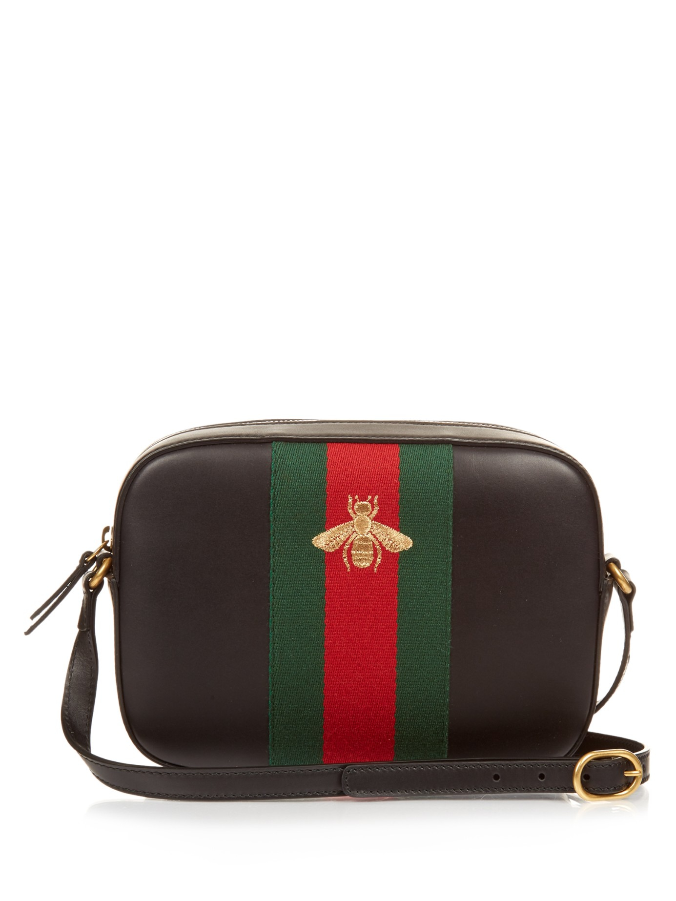 Gucci Line Bee-Embroidered Leather Cross-Body Bag in Brown | Lyst