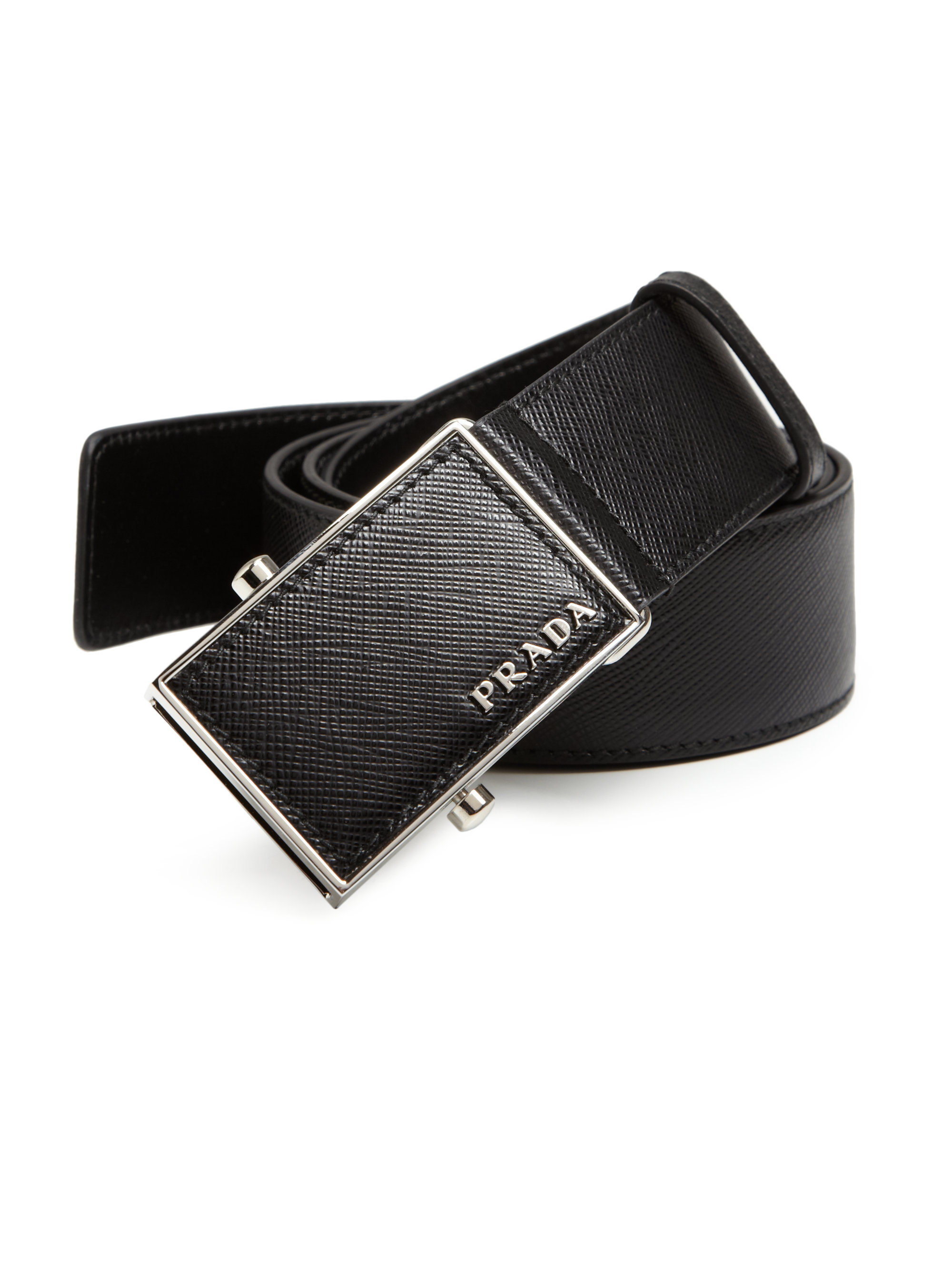 Prada Saffiano Leather Plaque Belt in Black for Men | Lyst  
