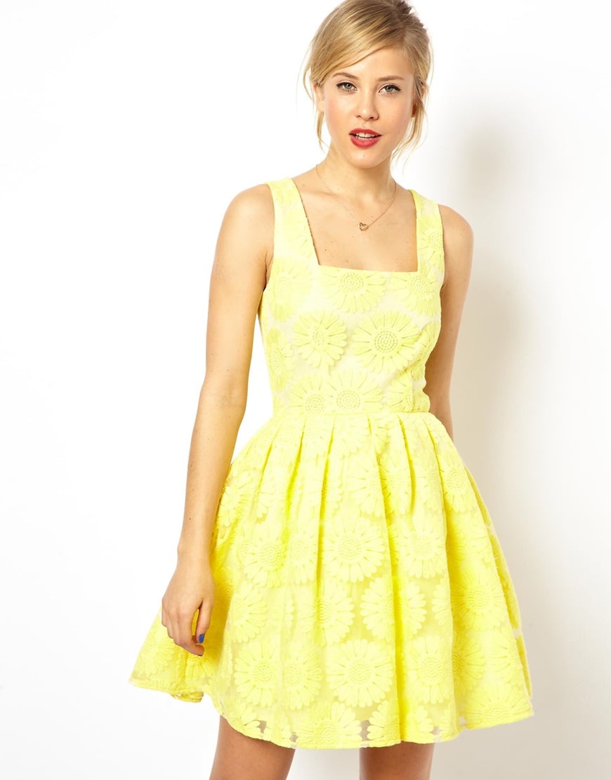 Lyst Asos Skater Dress With Embroidered Sunflowers In Yellow