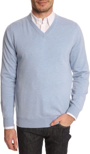 Menlook Label 100 Cashmere Light Blue Vneck Sweater in Blue for Men | Lyst