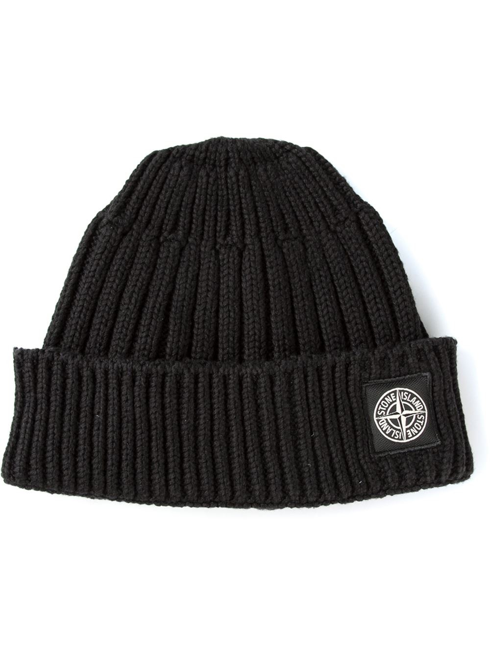 Stone Island Ribbed Beanie Hat in Black for Men - Lyst