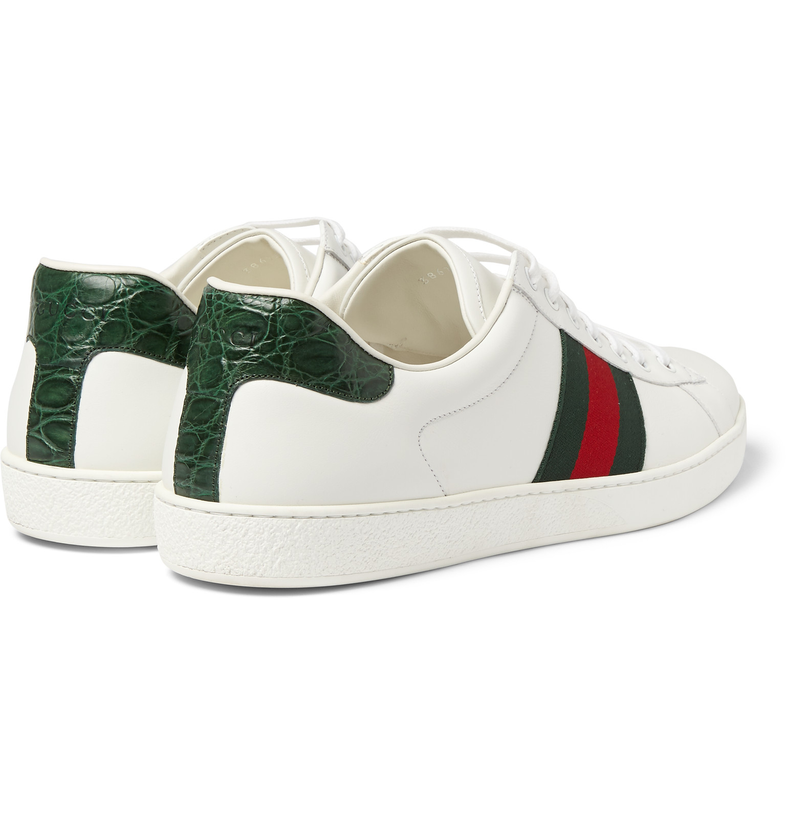Gucci Ace Crocodile-trimmed Leather Sneakers in White for Men | Lyst