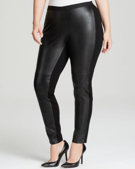 Download Eileen Fisher Plus Leather Front Leggings in Black | Lyst