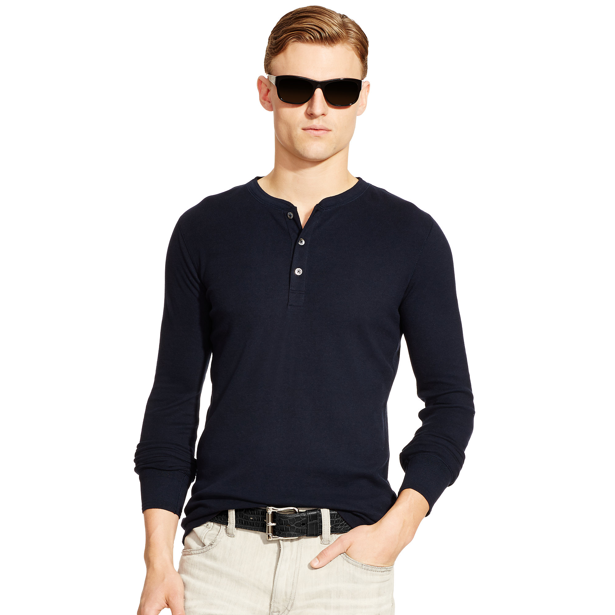 Ralph lauren black label Cotton-blend Henley Shirt in Blue for Men ...