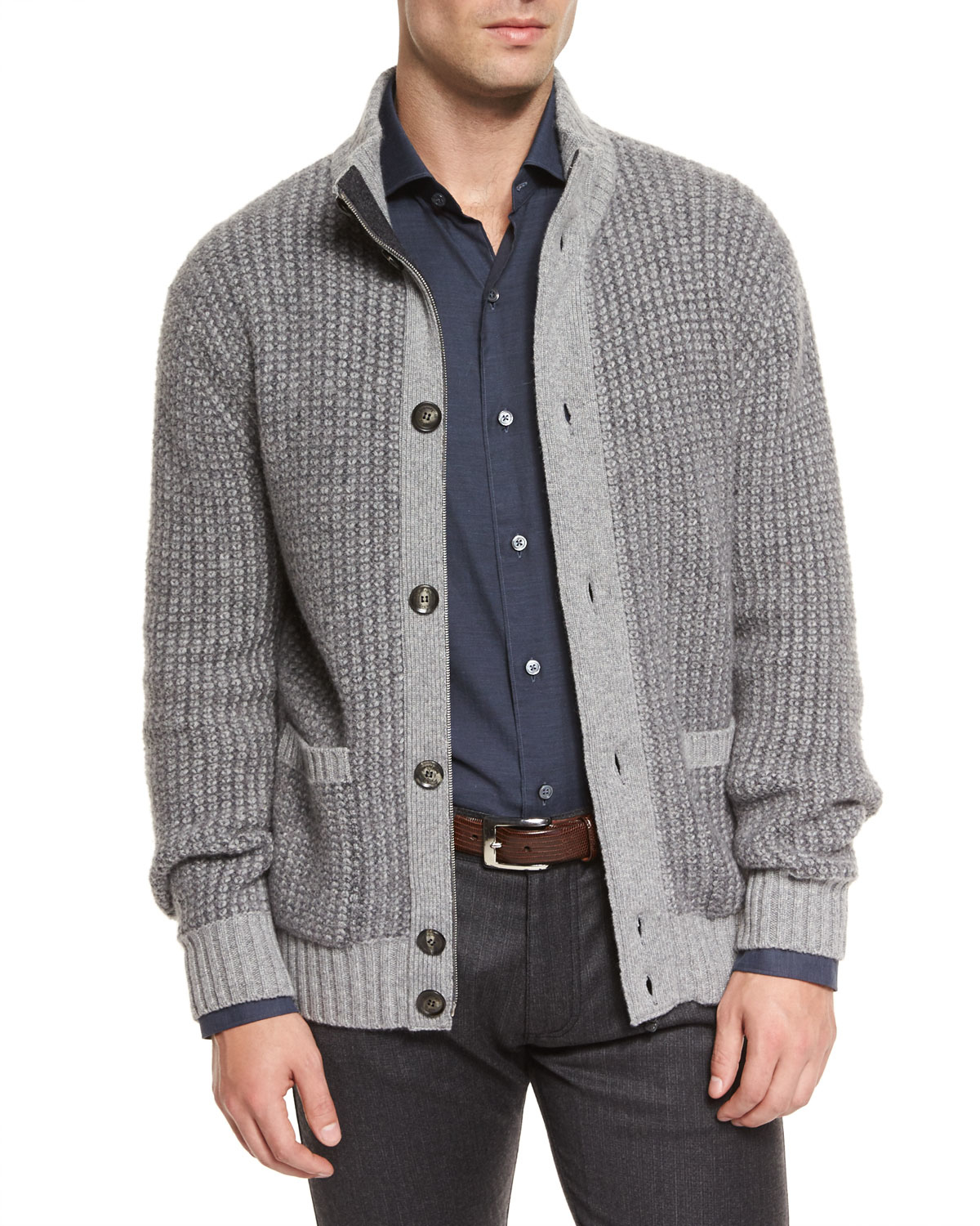 Lyst - Ermenegildo Zegna Melange Cashmere-blend Button Sweater in Gray ...