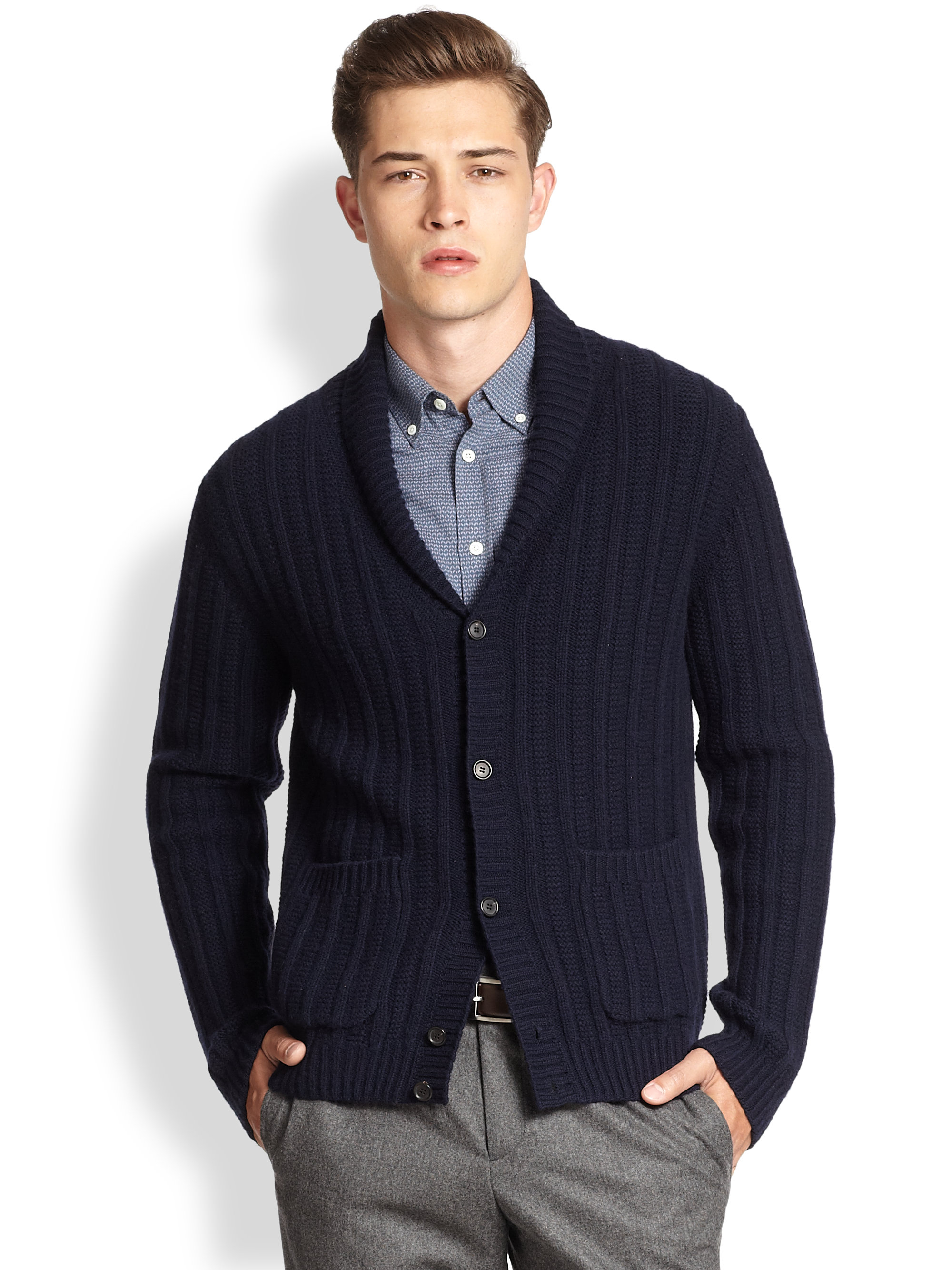Billy Reid Woolcashmere Cable Knit Cardigan in Blue for Men (NAVY) | Lyst