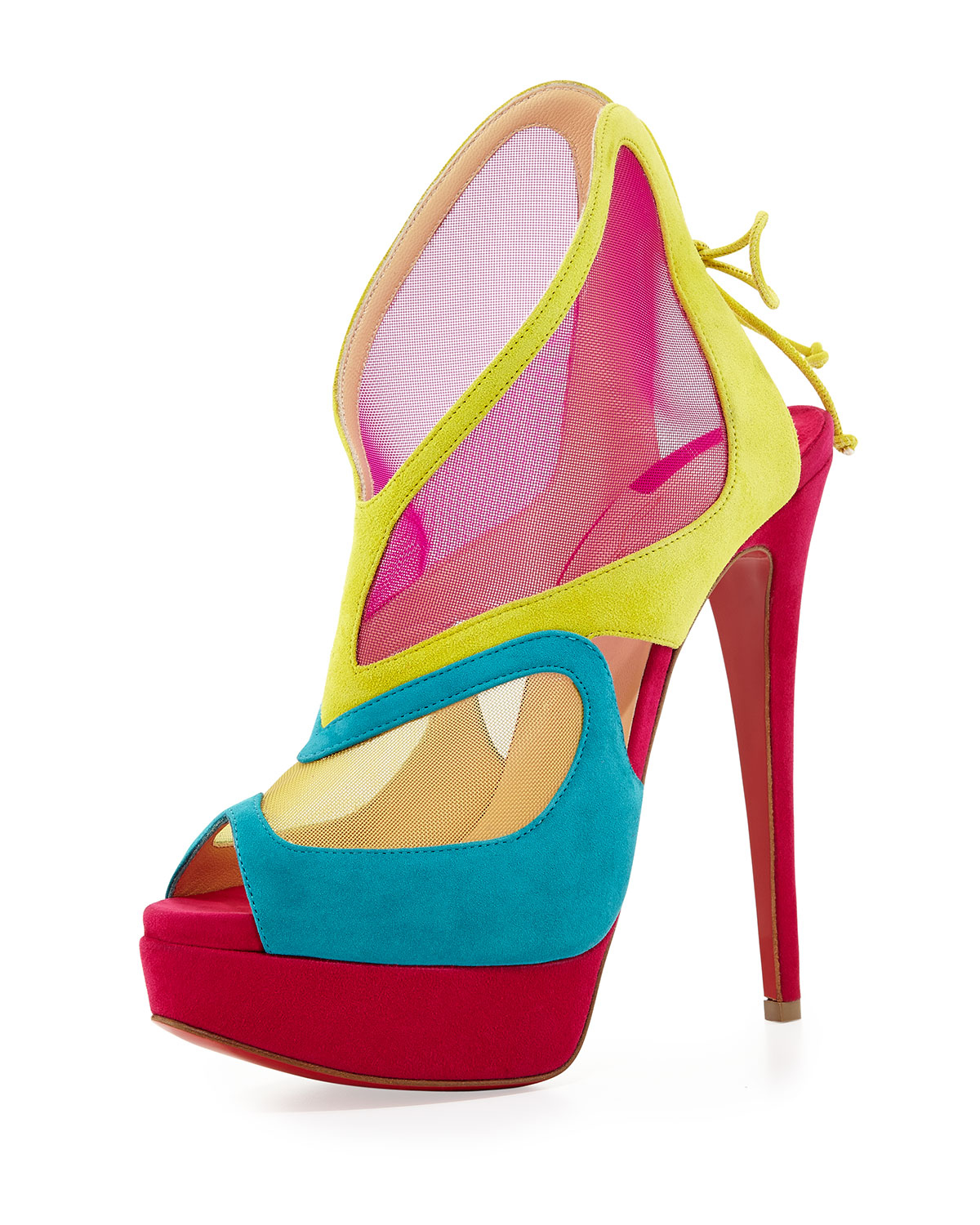 Christian louboutin Farfamesh Suede Red Sole Platform Bootie Multi ...