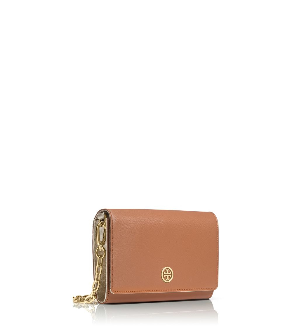 Tory Burch Robinson Chain Wallet in Brown (LUGGAGE/GOLD) | Lyst